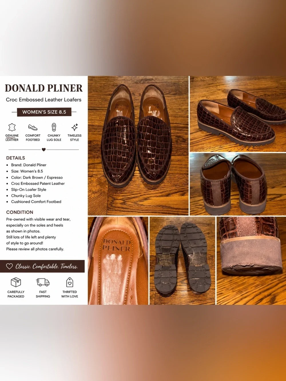 Donald Pliner Croc Embossed Leather Loafers – Women’s 8.5